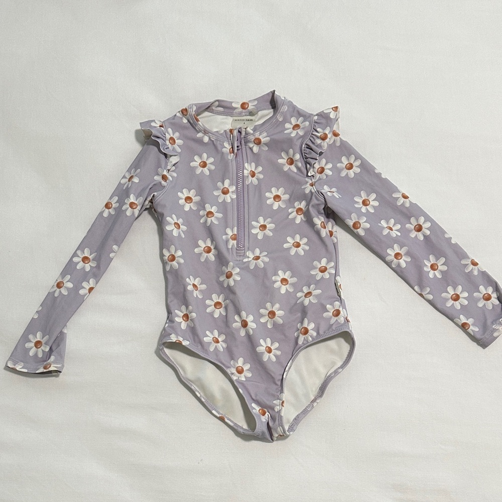 Petit Lem Lilac Daisy Zip-Front One-Piece Swim